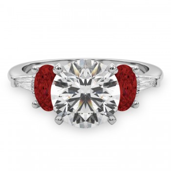 Round Lab Grown Diamond & Oval Garnet Engagement Ring 14K White Gold (4.18ct)