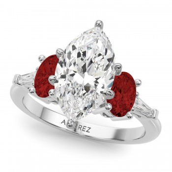 Marquise Lab Grown Diamond & Oval Garnet Engagement Ring 14K White Gold (4.18ct)