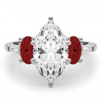 Marquise Lab Grown Diamond & Oval Garnet Engagement Ring 14K White Gold (4.18ct)