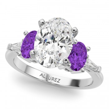Oval Lab Grown Diamond & Amethyst Engagement Ring 14K White Gold (3.98ct)