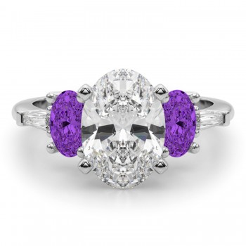 Oval Lab Grown Diamond & Amethyst Engagement Ring 14K White Gold (3.98ct)