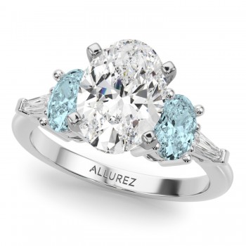 Oval Lab Grown Diamond & Aquamarine Engagement Ring 14K White Gold (3.98ct)