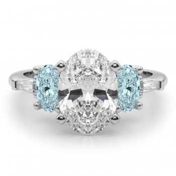 Oval Lab Grown Diamond & Aquamarine Engagement Ring 14K White Gold (3.98ct)