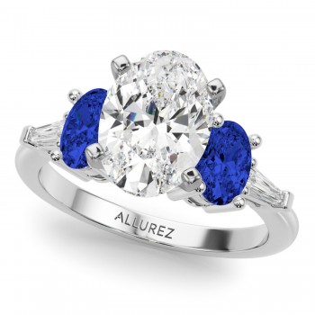 Oval Lab Grown Diamond & Blue Sapphire Engagement Ring 14K White Gold (4.32ct)