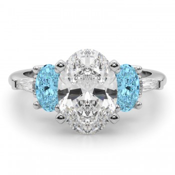 Oval Lab Grown Diamond & Blue Topaz Engagement Ring 14K White Gold (4.18ct)