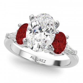 Oval Lab Grown Diamond & Garnet Engagement Ring 14K White Gold (4.18ct)