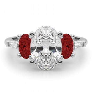 Oval Lab Grown Diamond & Garnet Engagement Ring 14K White Gold (4.18ct)