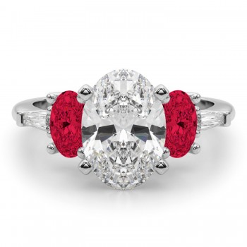 Oval Lab Grown Diamond & Ruby Engagement Ring 14K White Gold (4.24ct)