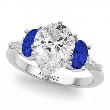 Pear Lab Grown Diamond & Oval Blue Sapphire Engagement Ring 14K White Gold (4.32ct)