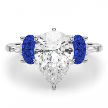 Pear Lab Grown Diamond & Oval Blue Sapphire Engagement Ring 14K White Gold (4.32ct)