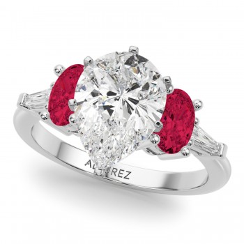 Pear Lab Grown Diamond & Oval Ruby Engagement Ring 14K White Gold (4.24ct)