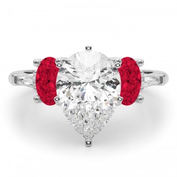 Pear Lab Grown Diamond & Oval Ruby Engagement Ring 14K White Gold (4.24ct)