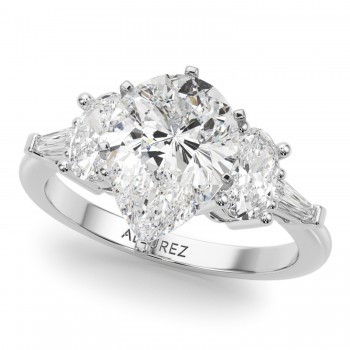 Pear Moissanite & Lab Grown Diamond Engagement Ring 14K White Gold (4.18ct)