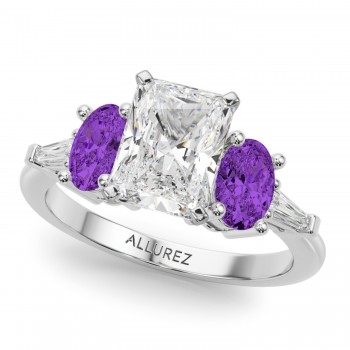 Radiant Lab Grown Diamond & Oval Amethyst Engagement Ring 14K White Gold (3.98ct)