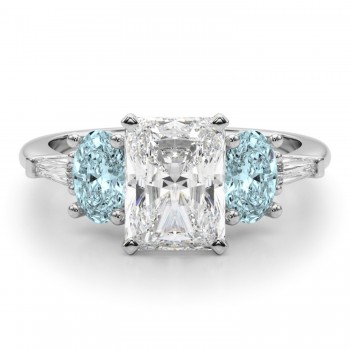 Radiant Lab Grown Diamond & Oval Aquamarine Engagement Ring 14K White Gold (3.98ct)