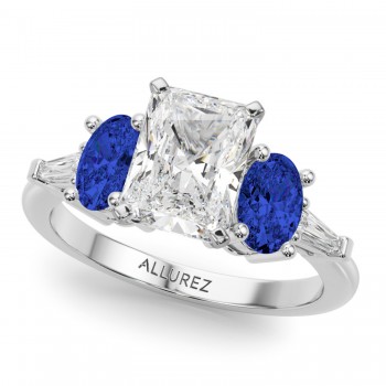 Radiant Lab Grown Diamond & Oval Blue Sapphire Engagement Ring 14K White Gold (4.32ct)