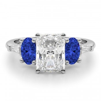 Radiant Lab Grown Diamond & Oval Blue Sapphire Engagement Ring 14K White Gold (4.32ct)