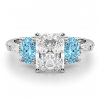 Radiant Lab Grown Diamond & Oval Blue Topaz Engagement Ring 14K White Gold (4.18ct)