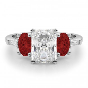 Radiant Lab Grown Diamond & Oval Garnet Engagement Ring 14K White Gold (4.18ct)