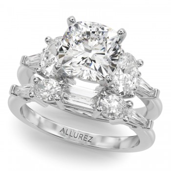 Cushion Lab Grown Diamond Engagement Ring Bridal Set 14K White Gold (4.93ct)