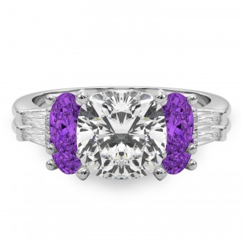 Cushion Lab Grown Diamond & Oval Amethyst Bridal Set 14K White Gold (4.65ct)