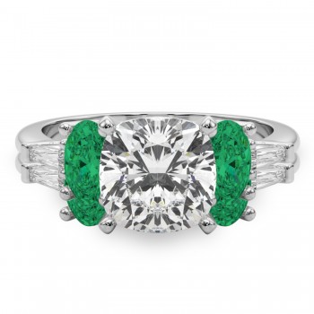Cushion Lab Grown Diamond & Oval Emerald Bridal Set 14K White Gold (4.65ct)