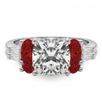 Cushion Lab Grown Diamond & Oval Garnet Bridal Set 14K White Gold (4.97ct)