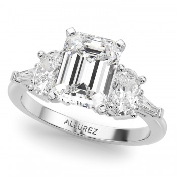 Emerald Cut Lab Grown Diamond Engagement Ring Bridal Set 14K White Gold (4.93ct)