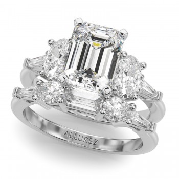 Emerald Cut Moissanite Diamond Engagement Ring Bridal Set 14K White Gold (4.93ct)