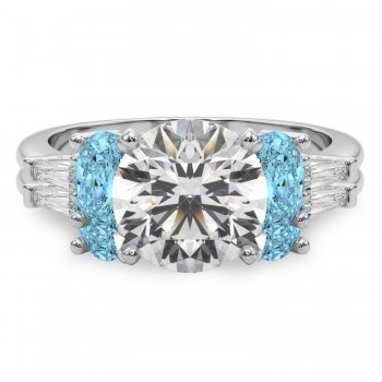Round Lab Grown Diamond & Oval Blue Topaz Bridal Set 14K White Gold (4.97ct)
