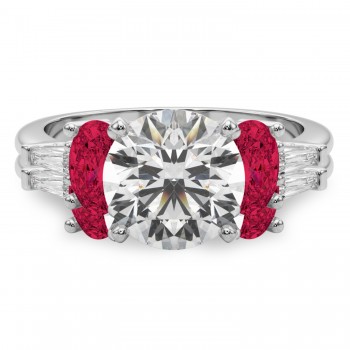 Round Lab Grown Diamond & Oval Ruby Bridal Set 14K White Gold (5.09ct)