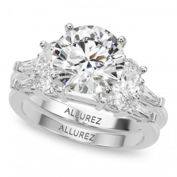 Round Moissanite Diamond Engagement Ring Bridal Set 14K White Gold (4.93ct)