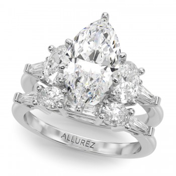 Marquise Lab Grown Diamond Engagement Ring Bridal Set 14K White Gold (4.93ct)