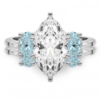 Marquise Lab Grown Diamond & Oval Aquamarine Bridal Set 14K White Gold (4.65ct)