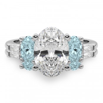 Oval Lab Grown Diamond & Aquamarine Bridal Set 14K White Gold (4.65ct)