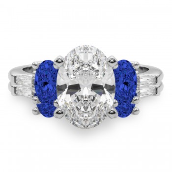 Oval Lab Grown Diamond & Blue Sapphire Bridal Set 14K White Gold (5.17ct)