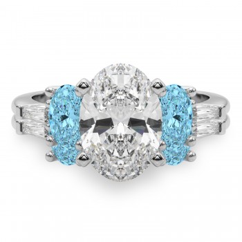 Oval Lab Grown Diamond & Blue Topaz Bridal Set 14K White Gold (4.97ct)