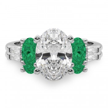 Oval Lab Grown Diamond & Emerald Bridal Set 14K White Gold (4.65ct)