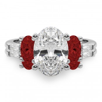 Oval Lab Grown Diamond & Garnet Bridal Set 14K White Gold (4.97ct)
