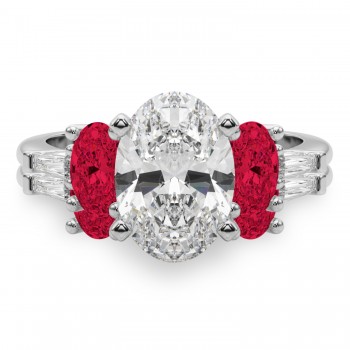 Oval Lab Grown Diamond & Ruby Bridal Set 14K White Gold (5.09ct)