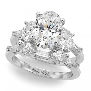 Oval Moissanite Diamond Engagement Ring Bridal Set 14K White Gold (4.93ct)