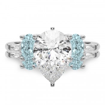Pear Lab Grown Diamond & Oval Aquamarine Bridal Set 14K White Gold (4.65ct)