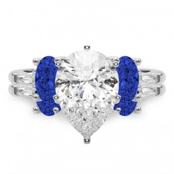 Pear Lab Grown Diamond & Oval Blue Sapphire Bridal Set 14K White Gold (5.17ct)
