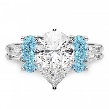 Pear Lab Grown Diamond & Oval Blue Topaz Bridal Set 14K White Gold (4.97ct)