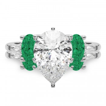 Pear Lab Grown Diamond & Oval Emerald Bridal Set 14K White Gold (4.65ct)