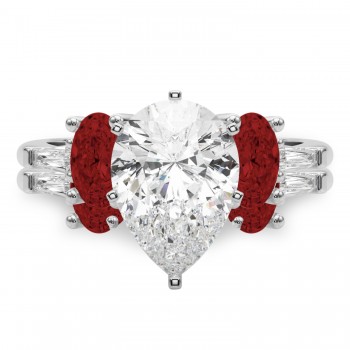 Pear Lab Grown Diamond & Oval Garnet Bridal Set 14K White Gold (4.97ct)