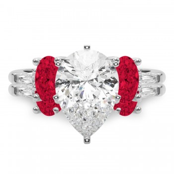 Pear Lab Grown Diamond & Oval Ruby Bridal Set 14K White Gold (5.09ct)