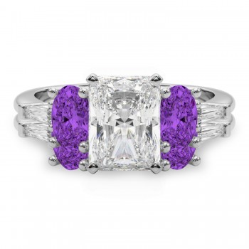 Radiant Lab Grown Diamond & Oval Amethyst Bridal Set 14K White Gold (4.65ct)