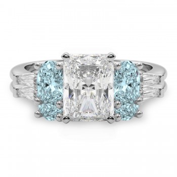 Radiant Lab Grown Diamond & Oval Aquamarine Bridal Set 14K White Gold (4.65ct)