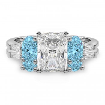 Radiant Lab Grown Diamond & Oval Blue Topaz Bridal Set 14K White Gold (4.97ct)